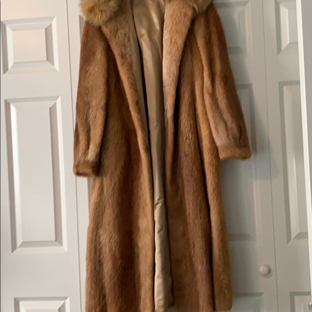 Real Nutria Fur With Blue Fox Fur Collar Coat